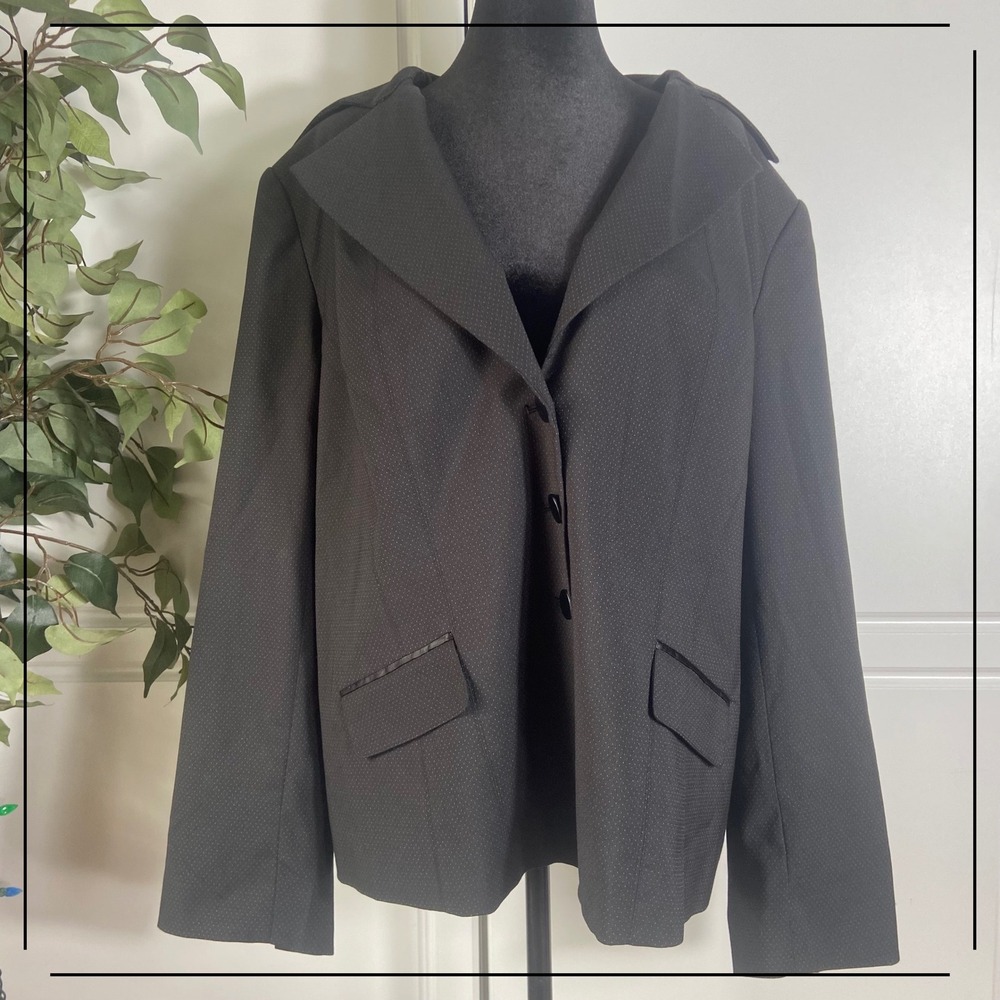 Lane Bryant Vintage Black Micro Dot Blazer Jacket Womens 24 Plus Size 3 Button